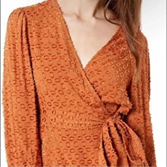 NWT BCBGMaxAzria Terracotta Textured Wrap Blouse - Picture 2 of 10